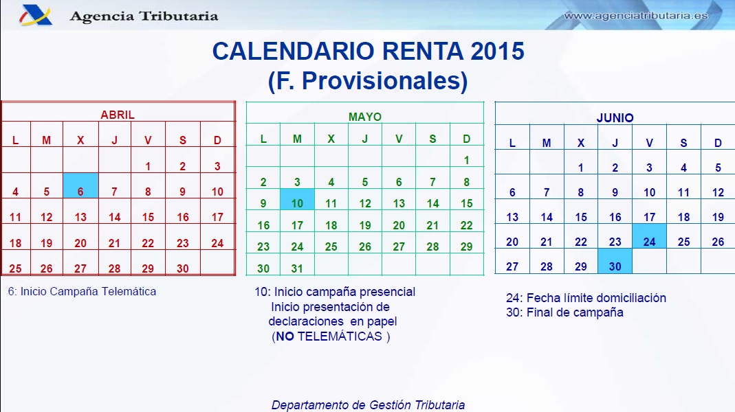 calendario renta 2015 oviedo