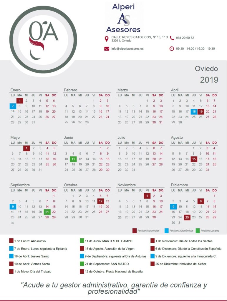 calendario laboral asturias 2019